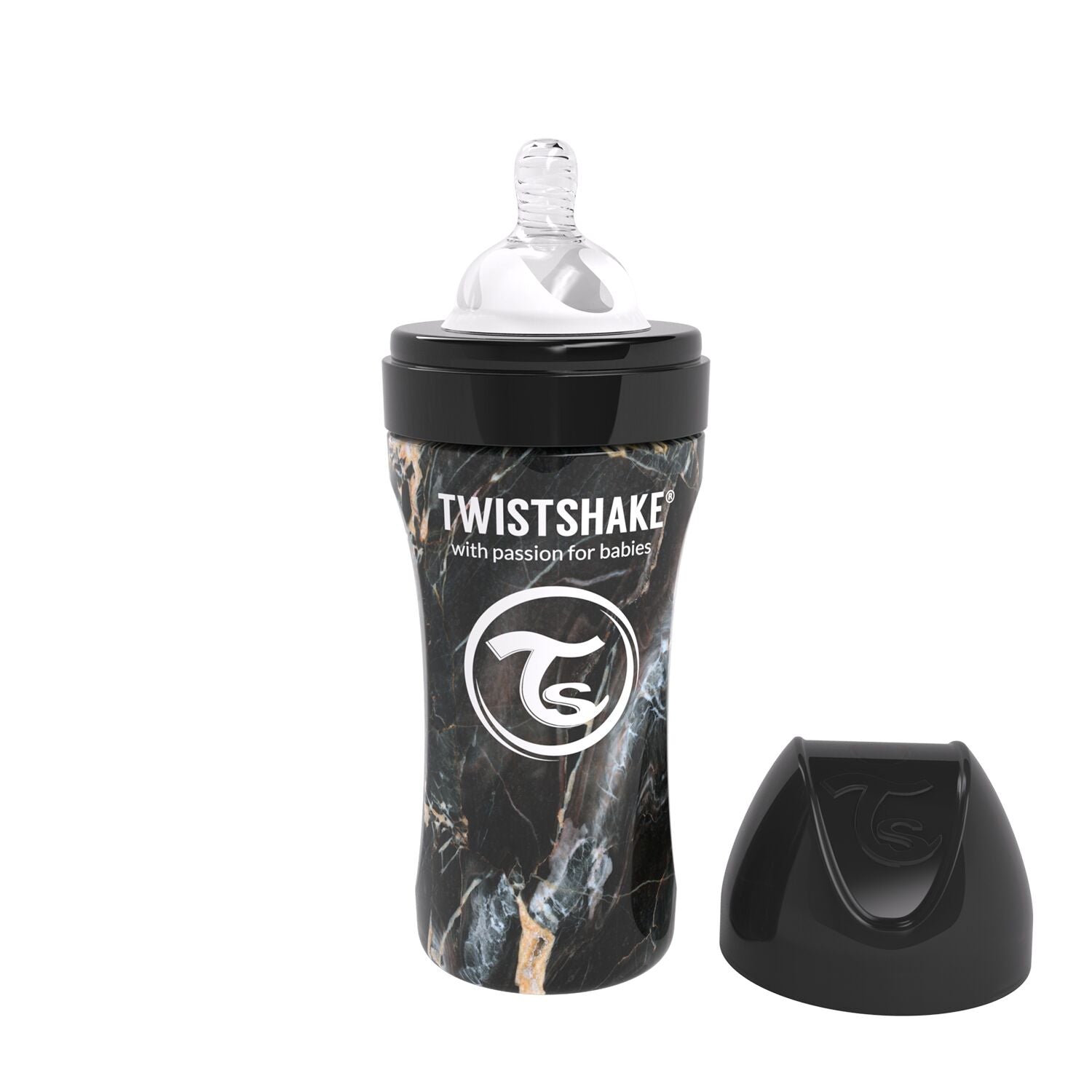 Twistshake Anti-Colic Edelstahl 330ml - Marble Black